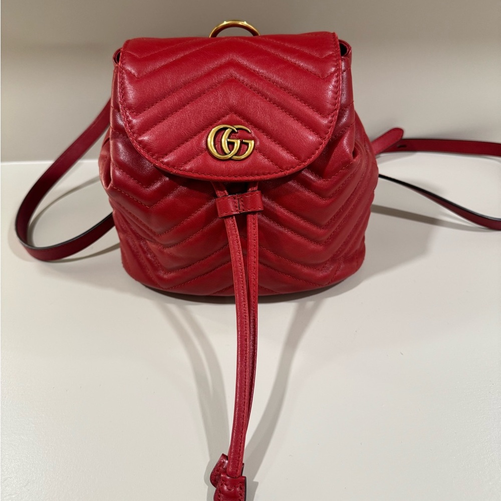 Red Gucci Marmont Small Backpack